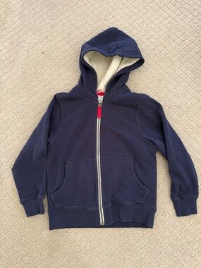Hanna Andersson Kids Navy Zip-Up Hoodie with Sherpa Lining